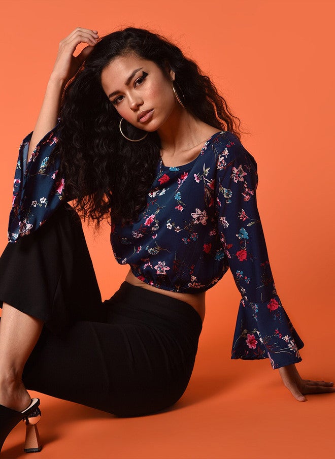 CHIMPAAANZEE Navy Blue Floral Print Top - Image 5