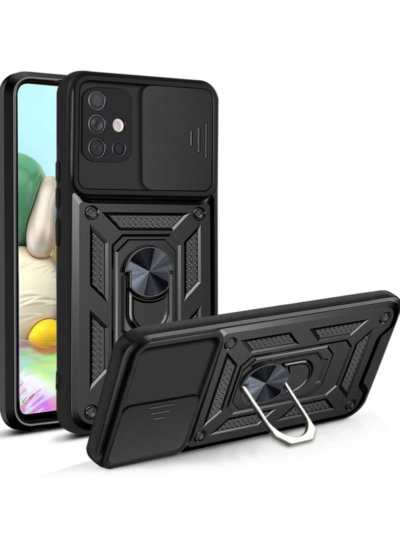 Case Cover Shockproof Windows Protective Case with Camera Protection and Metal Ring Compatible with Samsung Galaxy A51 4G (Black) - Image 1