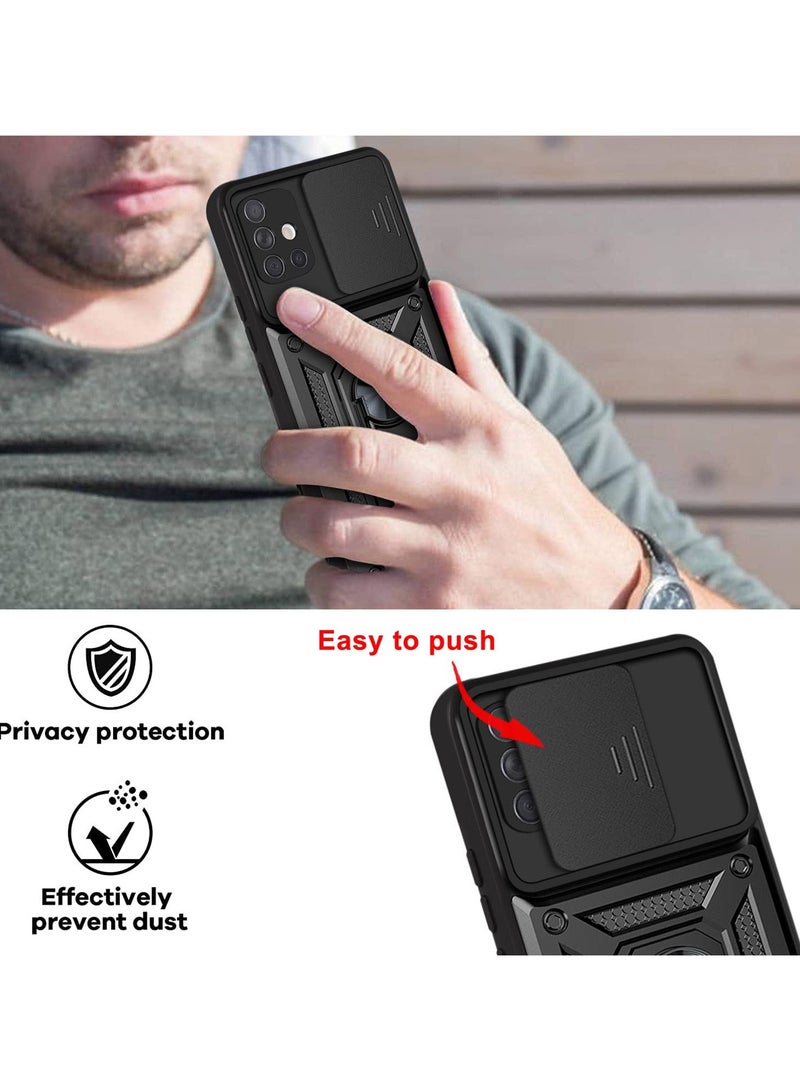 Case Cover Shockproof Windows Protective Case with Camera Protection and Metal Ring Compatible with Samsung Galaxy A51 4G (Black) - Image 2