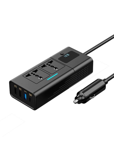 200W Power Inverter DC 12V to 220V AC Car Charger Adapter With PD 30W USB-C, QC3.0 And Dual USB Ports Car Plug Converter With Switch And Current LCD Screen Suitable For Car, Truck Black
