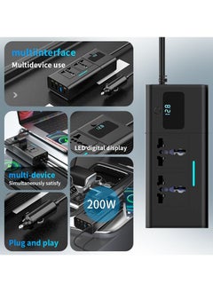 Generic 200W Power Inverter DC 12V to 220V AC Car Charger Adapter With PD 30W USB-C, QC3.0 And Dual USB Ports Car Plug Converter With Switch And Current LCD Screen Suitable For Car, Truck Black  - Image 4