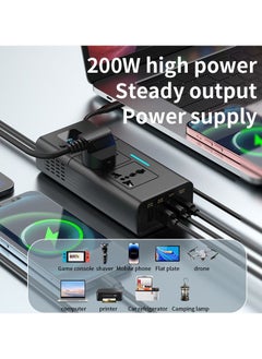Generic 200W Power Inverter DC 12V to 220V AC Car Charger Adapter With PD 30W USB-C, QC3.0 And Dual USB Ports Car Plug Converter With Switch And Current LCD Screen Suitable For Car, Truck Black  - Image 5