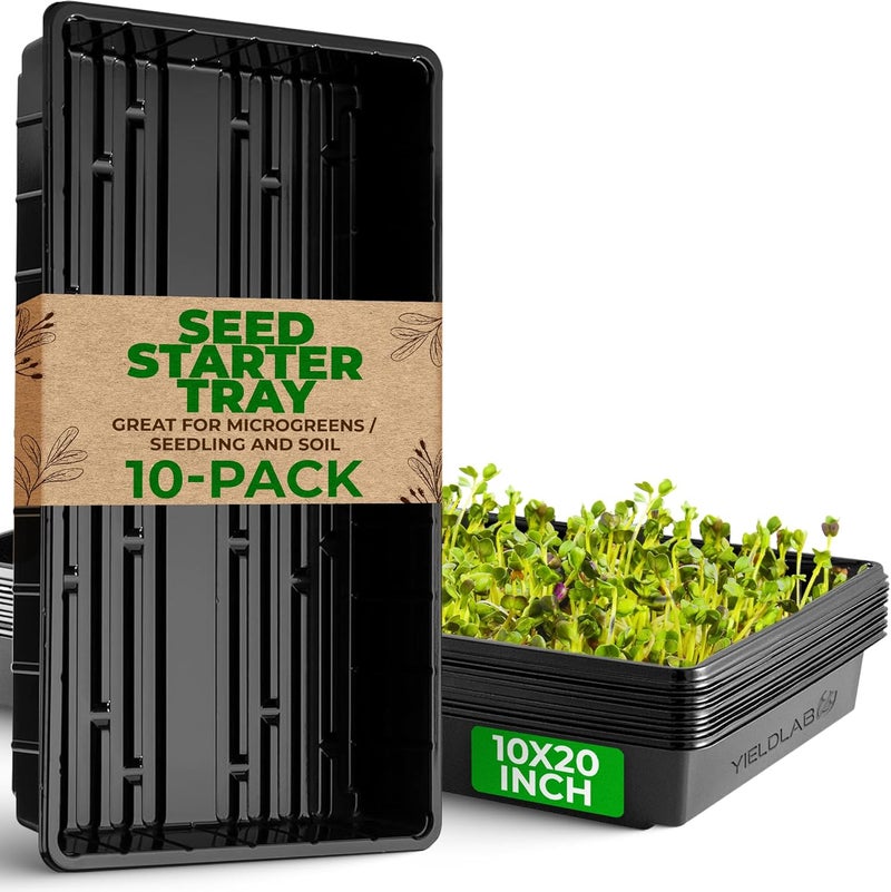 Yield Lab Store 10x20 Inch Black Plastic 10 Pack Plant Propagation Tray – Growing Trays for Garden, Planting, Seedling, Soil & Hydroponic Horticulture - Microgreen Trays Grow Plants - No Drain Holes - Image 1