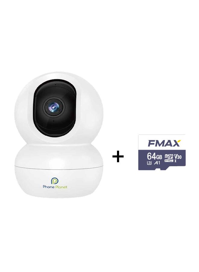 Phone Planet Wifi Camera Wi-Fi 2MP 2048P Smart Home Security Camera White with Smart Application With 64 memory card - Image 1