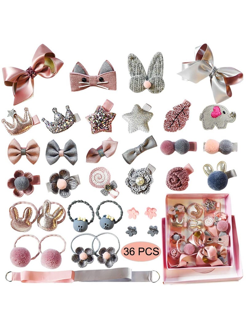 كاست ويف مجموعة مشابك الشعر للفتيات الصغيرات ، مشابك ربطات الشعر ، مشابك شعر ، دبابيس شعر ، مجموعة هدايا إكسسوارات شعر للفتيات الصغيرات مع صندوق للأطفال الصغار - رمادي ووردي 36 قطعة - Image 1