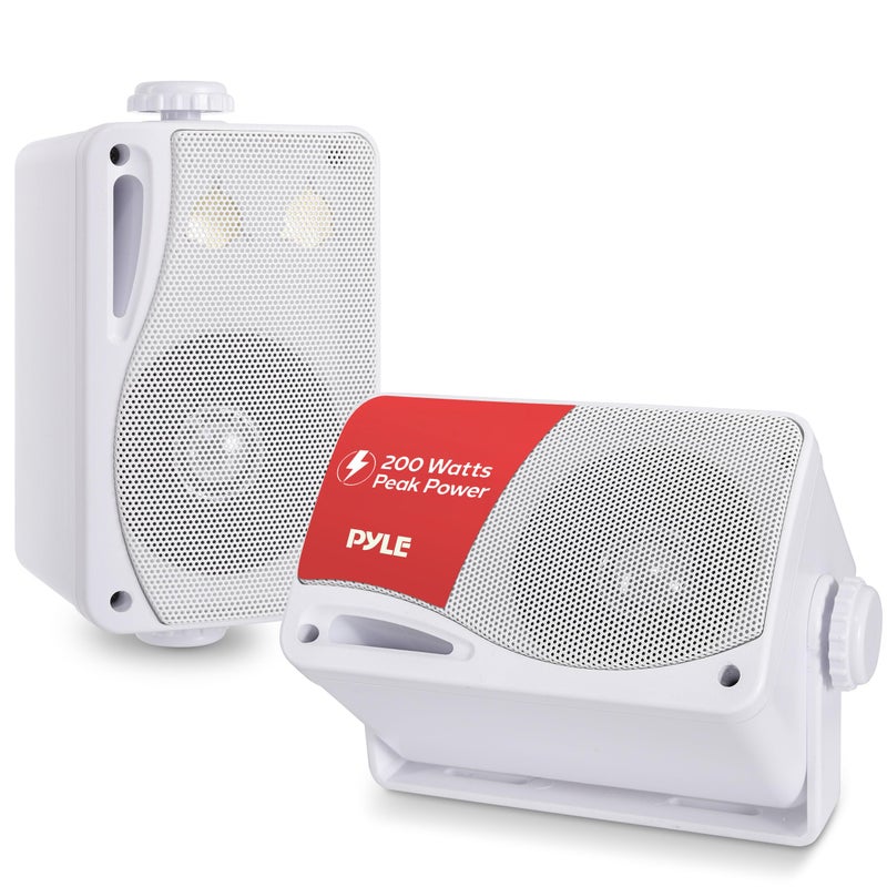 Pyle 3-Way Indoor & Outdoor Box Speaker System - 3.5" 200 Watt Compact Wall Mount Speakers for Home, Patio, Deck, Garage, Poolside, or Studio Use - Dual Speaker Set - PLMR24 (White) - Image 1