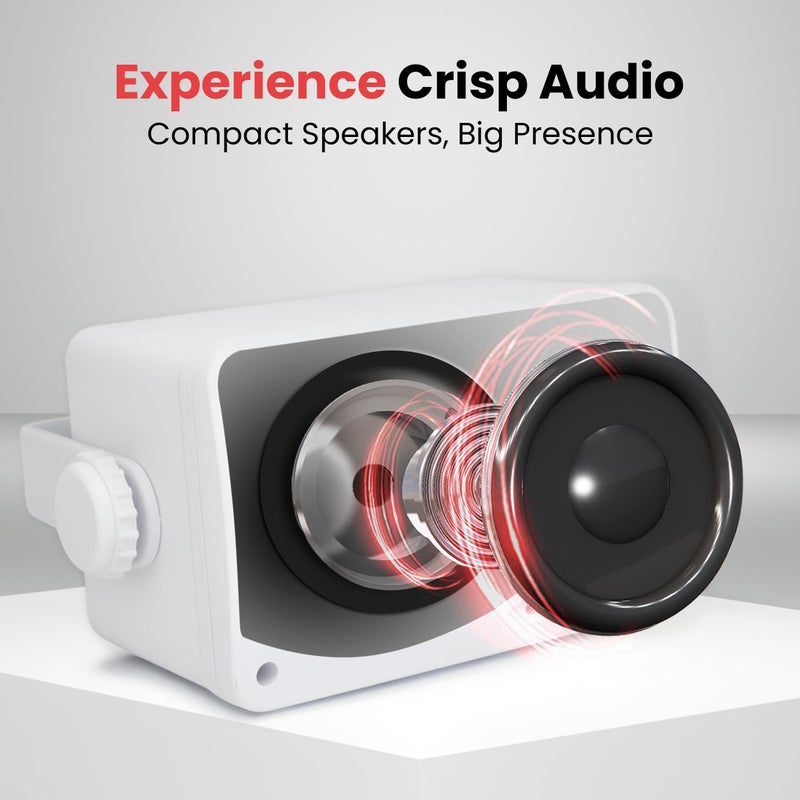 Pyle 3-Way Indoor & Outdoor Box Speaker System - 3.5" 200 Watt Compact Wall Mount Speakers for Home, Patio, Deck, Garage, Poolside, or Studio Use - Dual Speaker Set - PLMR24 (White) - Image 4