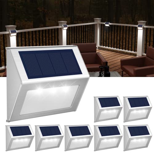 JSOT Solar Lights Outdoor for Deck,Waterproof Solar Garden Lights Decorative Outside Lamp for Walkway,Fence Post,Backyard,Railing,Wall,Pool,Step,Stairs 8 Lights Cool White - Image 1