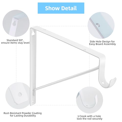 WEKIS 10-Pack Closet Rod Bracket, 10.8x10.8Inch Closet Shelf Brackets Heavy Duty Wall Mounted, Matte White Steel Closet Rod Support Brackets Holder, 300 Lbs Load Capacity with Anchors Screws - Image 5