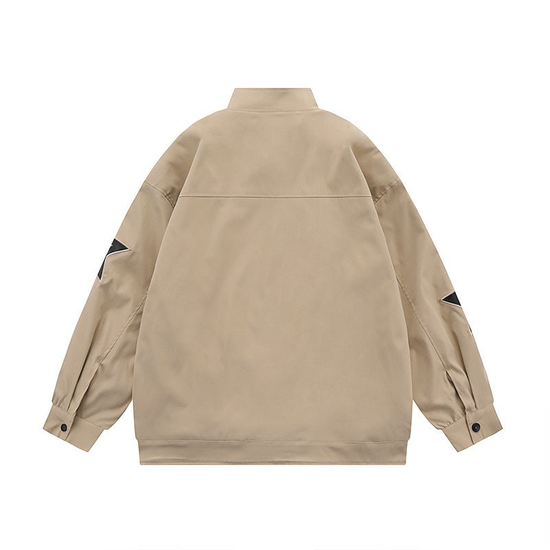 Retro Star Embroidered Stand-Up Collar Jacket For Men And Women Spring New Street Fashion Brand Loose Couple Casual Jacket - Image 5