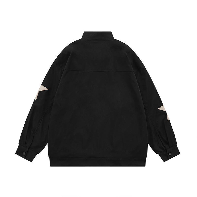 Retro Star Embroidered Stand-Up Collar Jacket For Men And Women Spring New Street Fashion Brand Loose Couple Casual Jacket - Image 3