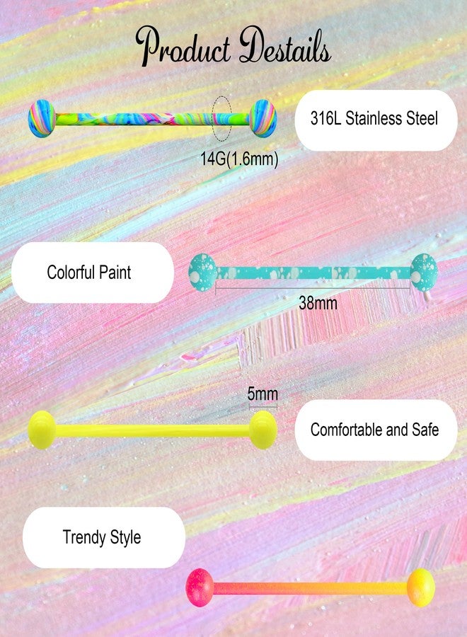 EVELICAL 24Pcs 14G Industrial Piercing Jewelry Surgical Steel Colorful Industrial Barbell Earrings for Women Helix Cartilage Piercing Earrings Style A - Image 2