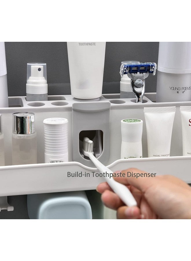 LXOICE Plastic Toothbrush Holder Wall Mounted, Toothbrush Holders for Bathroom, Toothpaste Dispenser with 4 Toothbrush Holder Hook (2Cup), White - Image 3