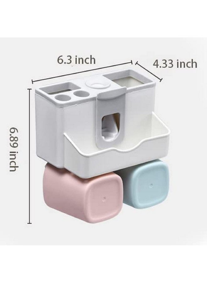 LXOICE Plastic Toothbrush Holder Wall Mounted, Toothbrush Holders for Bathroom, Toothpaste Dispenser with 4 Toothbrush Holder Hook (2Cup), White - Image 2