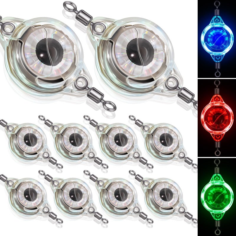 Glooglitter 10 Pcs LED Fishing Lures, LED Lighted Bait Underwater Flasher, Deep Drop Ice Fishing Spoons, Fish Eye Attractive Light Lures, Deep Sea Lighted Bait Kit for Bass Halibut Saltwater Trolling - Image 1