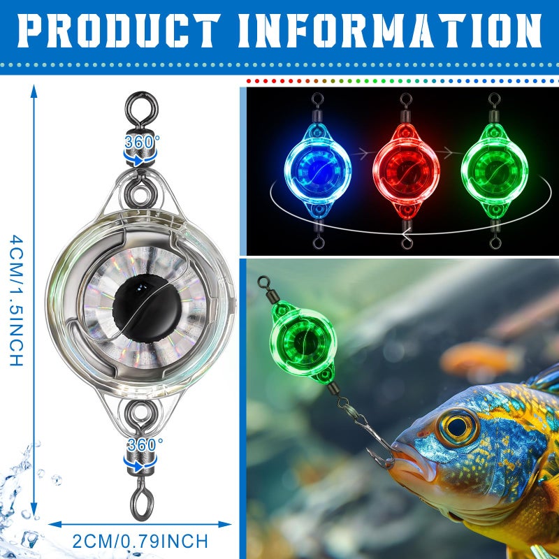 Glooglitter 10 Pcs LED Fishing Lures, LED Lighted Bait Underwater Flasher, Deep Drop Ice Fishing Spoons, Fish Eye Attractive Light Lures, Deep Sea Lighted Bait Kit for Bass Halibut Saltwater Trolling - Image 2