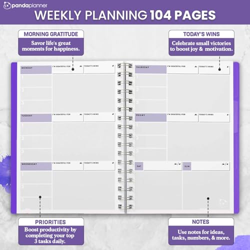 Panda Planner 2025-2026 Undated Weekly Planner – Spiral Notebook 5.75" x 8.25" with 52 Weeks, Habit Tracker & Weekly To-Do Lists – Academic Planner & Productivity Organizer for Home, Office & School (Purple) - Image 2