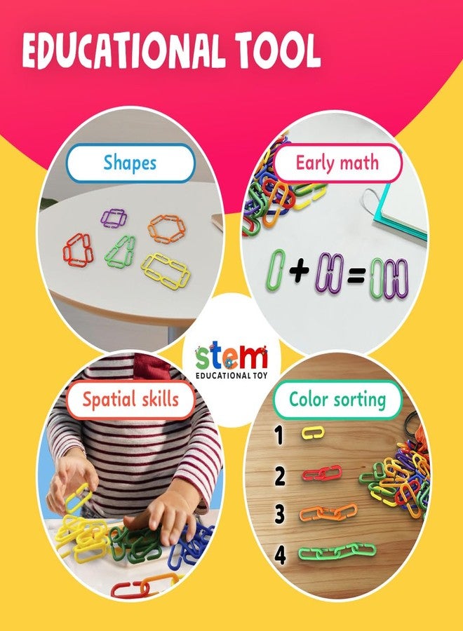 Skoolzy 120 Pcs Plastic Chain Links Rainbow - Math Links for Preschoolers, Math Manipulatives for Early Learning, Perfect for Classroom Activities, Fine Motor Skill Development - Image 2