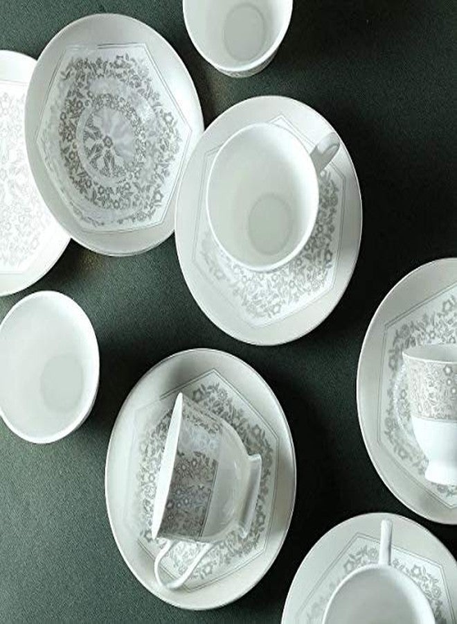 E - Ezra E-EZRA Bone China Dinnerware White Tea Cups, Mugs and Saucer-180ml - Set of 6 (6 Cups, 6 Saucer) (Grey) - Image 3