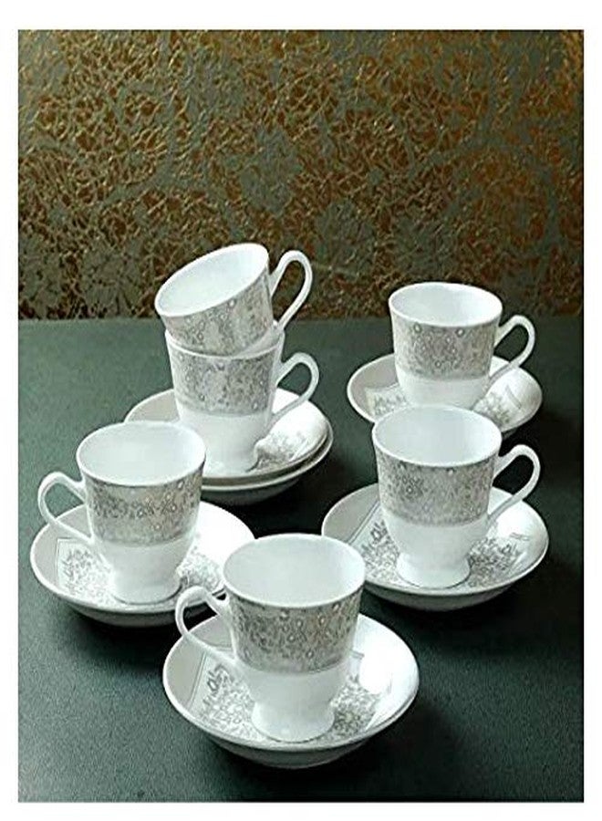 E - Ezra E-EZRA Bone China Dinnerware White Tea Cups, Mugs and Saucer-180ml - Set of 6 (6 Cups, 6 Saucer) (Grey) - Image 1