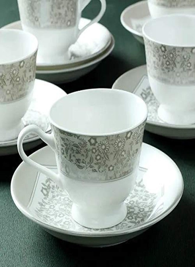 E - Ezra E-EZRA Bone China Dinnerware White Tea Cups, Mugs and Saucer-180ml - Set of 6 (6 Cups, 6 Saucer) (Grey) - Image 2