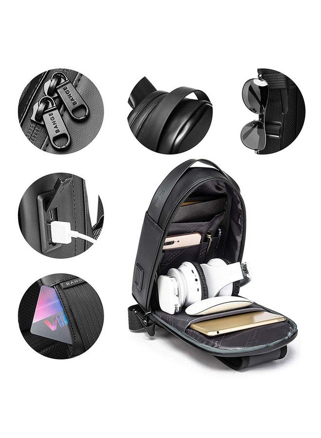 BANGE Unisex Rhombus Shell Design Water Resistant Sling Bag Chest Bag with USB Charging (Blue) - Image 3