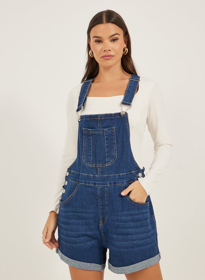 Styli Denim Front Pocket Short Dungaree Romper  - Image 3