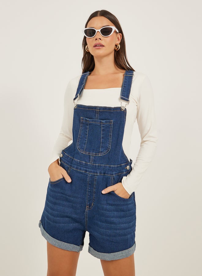 Styli Denim Front Pocket Short Dungaree Romper  - Image 2