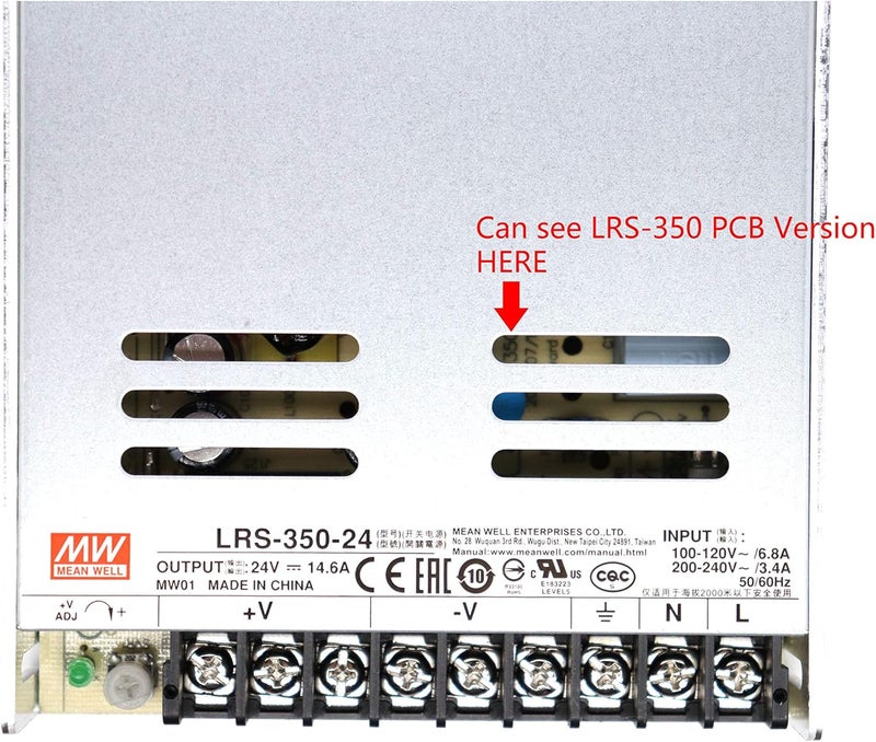 مين ويل MeanWell – مصدر طاقة تبديلي AC/DC LRS-350-24 بقدرة 350.4 واط وجهد 24 فولت وتيار 14.6 أمبير، مخرج واحد (سلسلة LRS، 350 واط، 24 فولت، SMPS) - Image 4