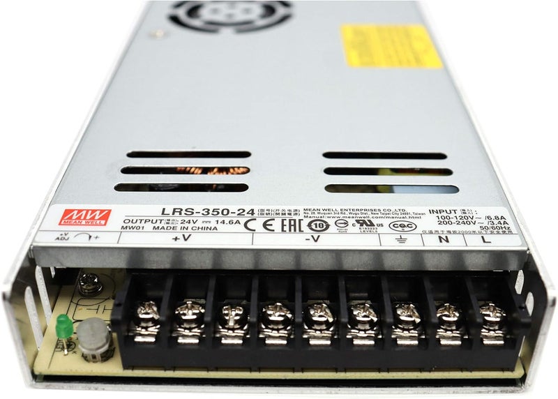 مين ويل MeanWell – مصدر طاقة تبديلي AC/DC LRS-350-24 بقدرة 350.4 واط وجهد 24 فولت وتيار 14.6 أمبير، مخرج واحد (سلسلة LRS، 350 واط، 24 فولت، SMPS) - Image 2