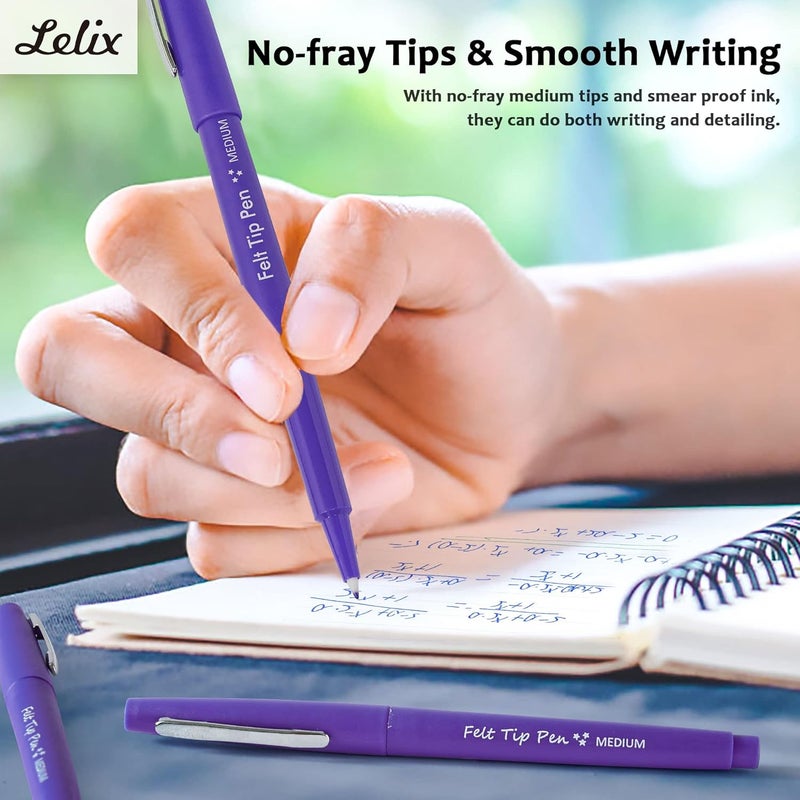 Lelix Felt Tip Pens, 15 Purple Pack, 0.7mm Medium Point, Felt Tip Markers Pens for Journaling, Writing, Note Taking, Planner, Perfect for School Office and Art Supplies - Image 4