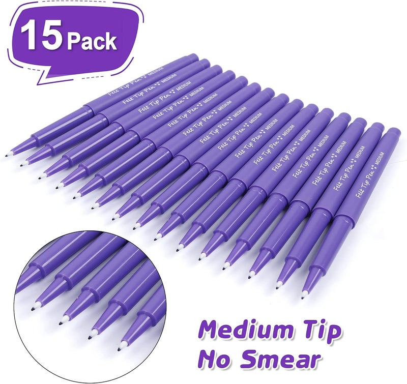 Lelix Felt Tip Pens, 15 Purple Pack, 0.7mm Medium Point, Felt Tip Markers Pens for Journaling, Writing, Note Taking, Planner, Perfect for School Office and Art Supplies - Image 2