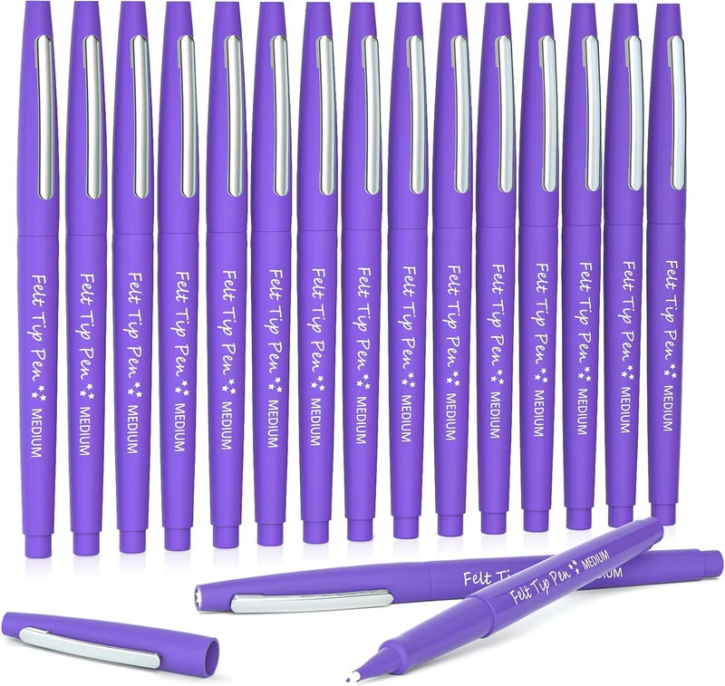 Lelix Felt Tip Pens, 15 Purple Pack, 0.7mm Medium Point, Felt Tip Markers Pens for Journaling, Writing, Note Taking, Planner, Perfect for School Office and Art Supplies - Image 1