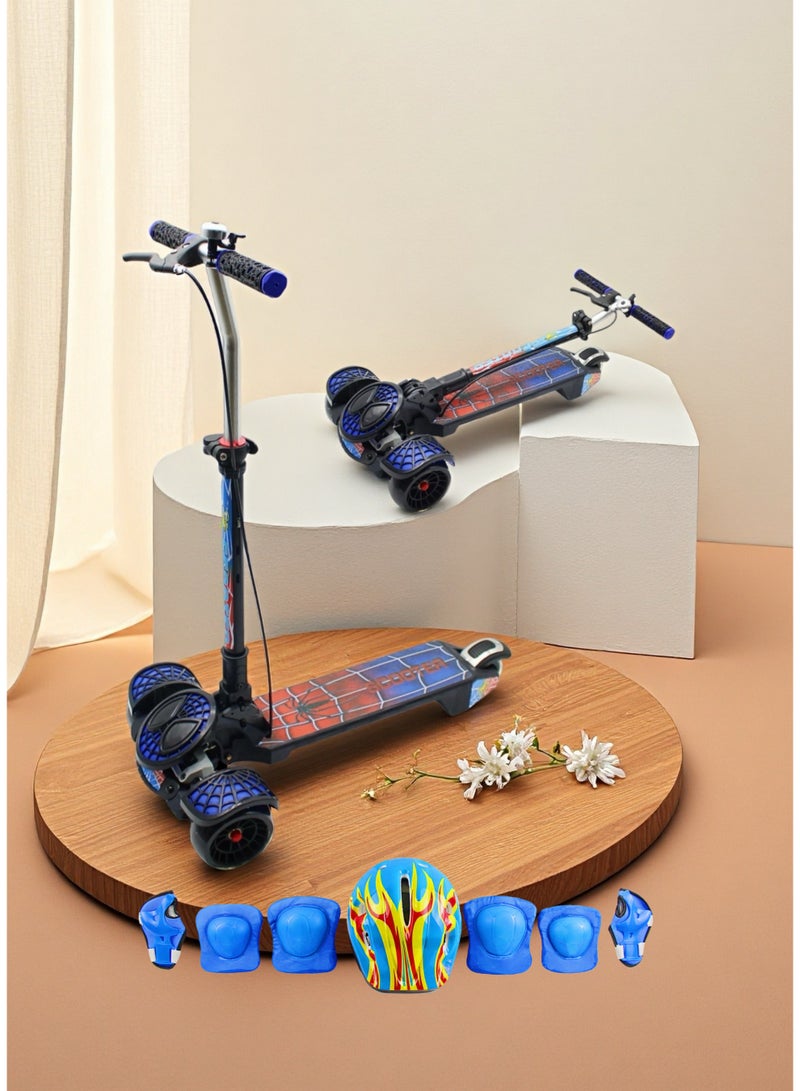 EASY FUTURE Handle Brake & Music with Rear Brake LED PU Wheels Kick Scooter, Scooters for Kids with Foldable & Height Adjustable Handle for 3 to 8 Years Including Full Protective Gear Set - Image 1