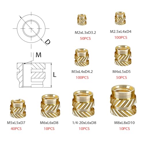 3DZWMAN Heat Set Insert Tool with 370PCS Threaded Inserts Brass Inserts 3D Printing,Heat Set Insert tip for Thread Knurled Nut M2/M3/M4/M5/M6(1/4)/M8… B0CNWJR455 - Image 2
