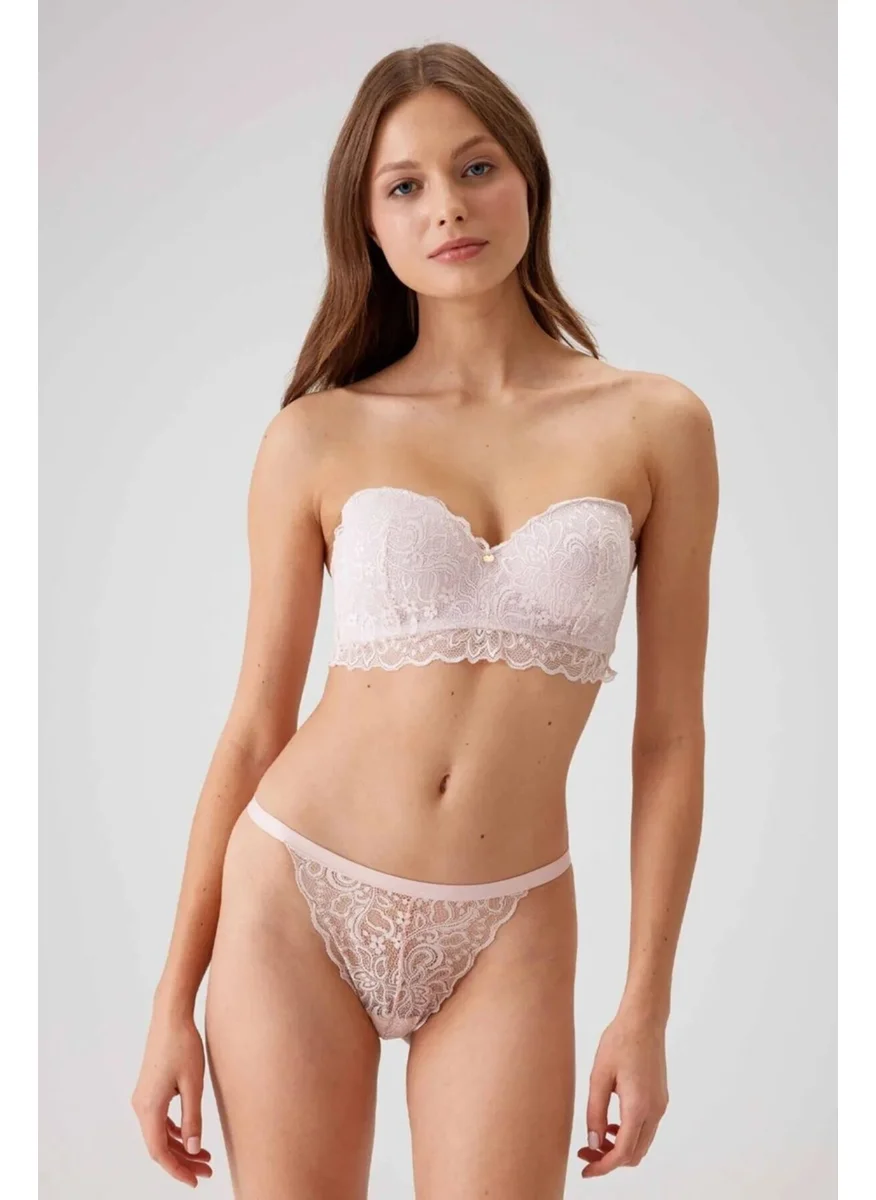 بيير كاردان 4736 Non-supported Strapless Bra Panty Set-Powder