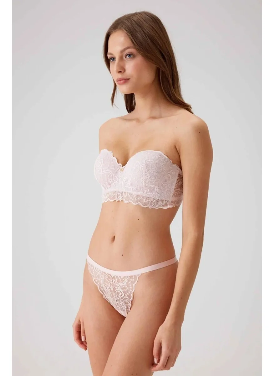 بيير كاردان 4736 Non-supported Strapless Bra Panty Set-Powder