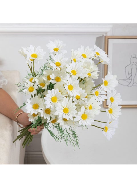 6Pcs Artificial Flowers  White Artificial Daisy Flowers UV Resistant Outdoor Fake Wildflowers with Stems Faux Greenery Shrubs Plants Arrangements for Home Garden Vase Decor