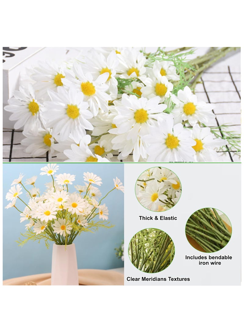 Winner 6Pcs Artificial Flowers  White Artificial Daisy Flowers UV Resistant Outdoor Fake Wildflowers with Stems Faux Greenery Shrubs Plants Arrangements for Home Garden Vase Decor - Image 3