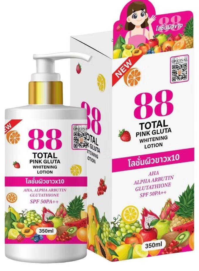 88 Total White Pink Gluta Skin Whitening Lotion with Fruit Extracts SPF 50 PA++ – 350 ml - Image 1