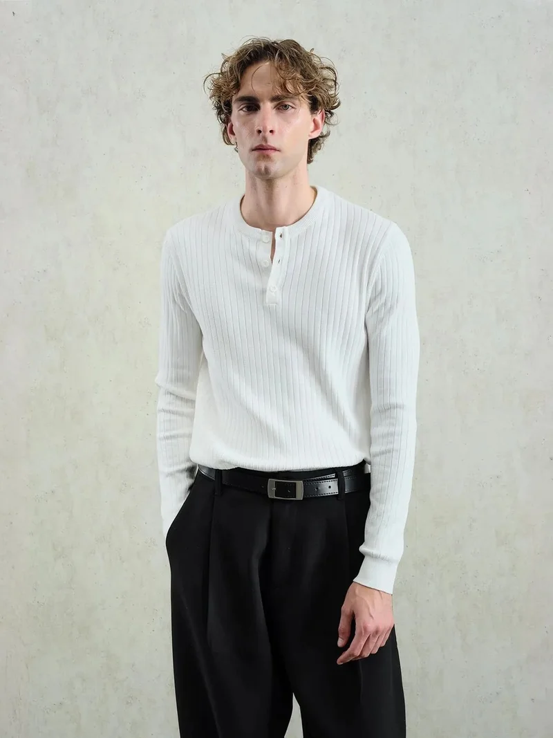 Giesto GIESTO Slim Fit Long Sleeve Button Collar T-Shirt