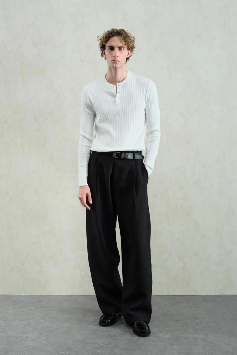 Giesto White GIESTO Slim Fit Long Sleeve Button Collar T-Shirt for Men | Best Price UAE