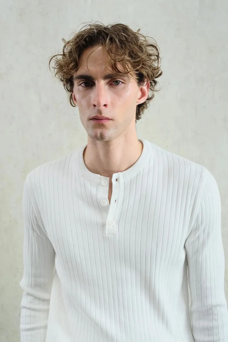 Giesto White GIESTO Slim Fit Long Sleeve Button Collar T-Shirt for Men | Best Price UAE