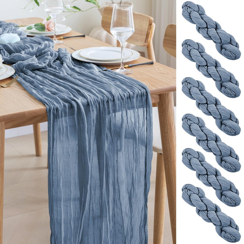 اسيم Asee'm 6pcs Table Table Runner Cheesecloth 10ft Dusty Blue Boho Gauze Fabric Rustic Cheer Commit Runners for Wedder - Image 1