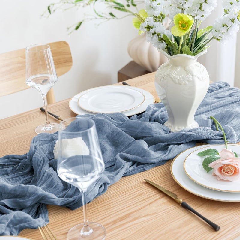 اسيم Asee'm 6pcs Table Table Runner Cheesecloth 10ft Dusty Blue Boho Gauze Fabric Rustic Cheer Commit Runners for Wedder - Image 5