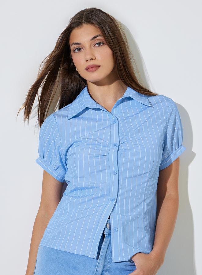 Styli Blue Striped Slim Fit Casual Shirt - Image 1