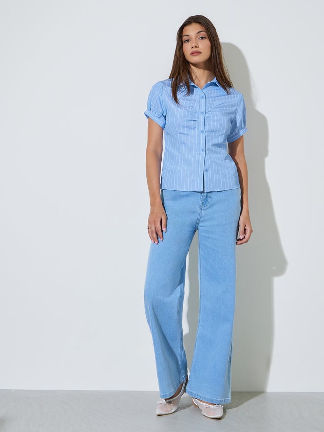 Styli Blue Striped Slim Fit Casual Shirt - Image 2