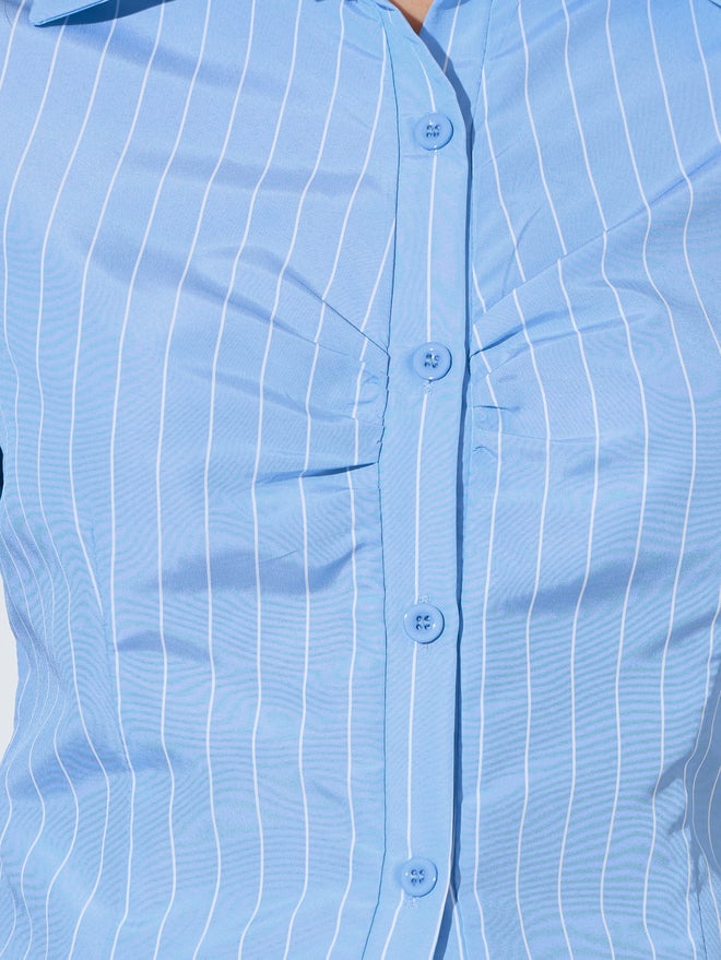 Styli Blue Striped Slim Fit Casual Shirt - Image 4