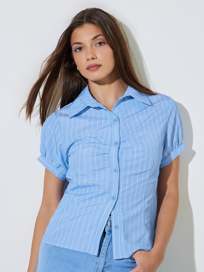 Styli Blue Striped Slim Fit Casual Shirt - Image 1