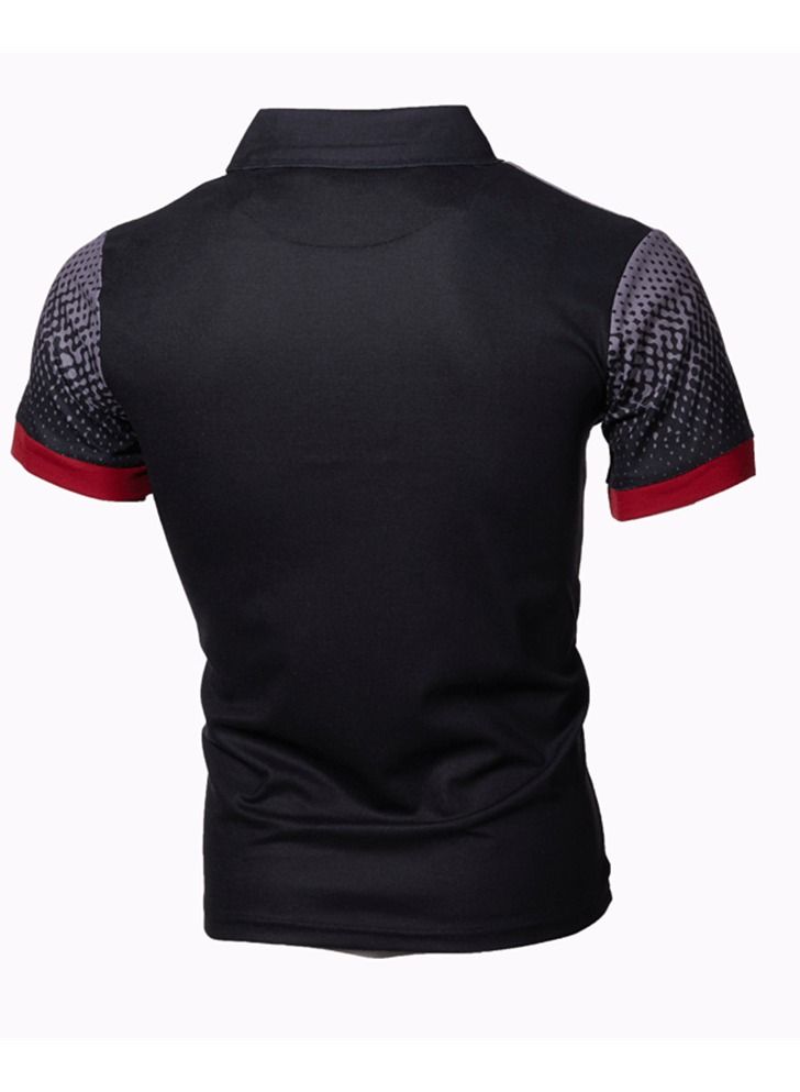 Loquat Men's Gradual Color 3D Printing Slim Fitting Polo Shirt Black  - Image 2